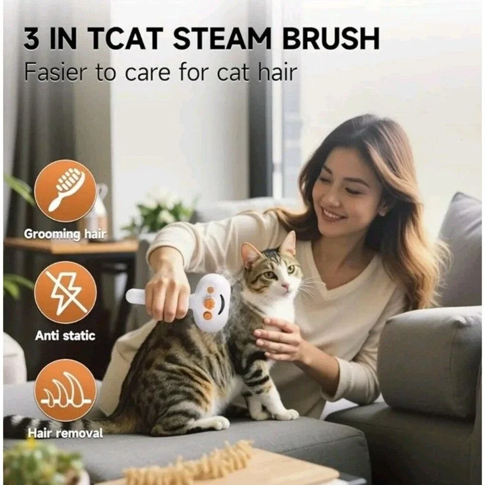Pet Steam Brush for Dogs and Cats – 3-in-1 Spray Hair Removal Comb – Steam...